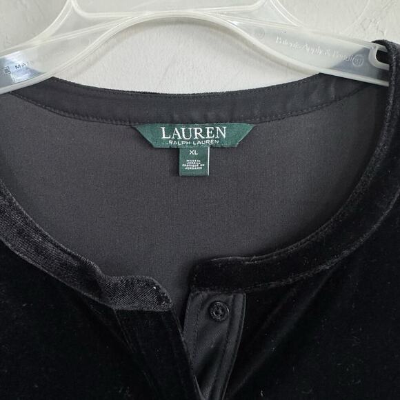 Lauren Ralph Lauren Womens Black Velvet 1/2 Button Pullover LS Tunic Top Sz XL - Picture 3 of 6